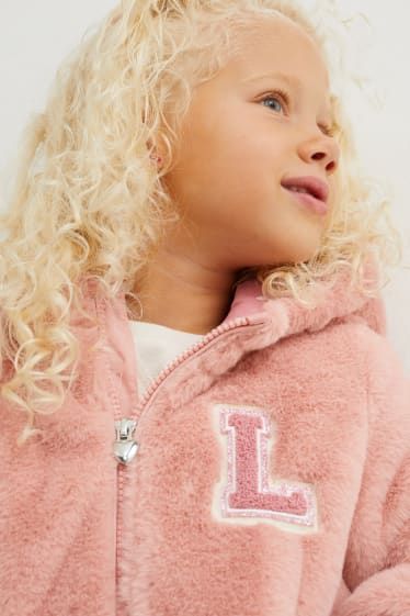 Children - Faux fur jacket with hood - rose