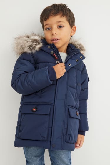 Kinderen: jongens - Parka met capuchon en imitatiebontrandje - winter - donkerblauw