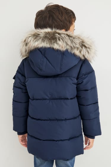 Kinderen: jongens - Parka met capuchon en imitatiebontrandje - winter - donkerblauw