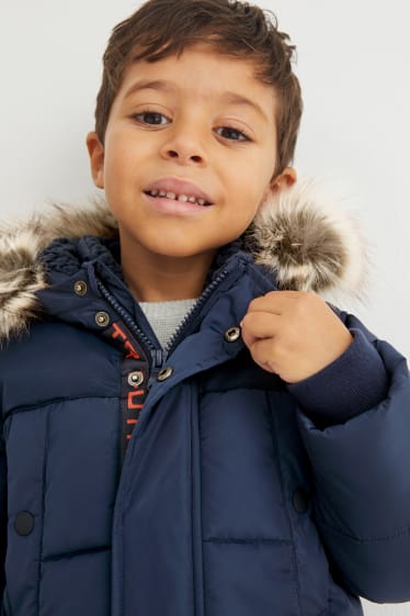 Kinderen: jongens - Parka met capuchon en imitatiebontrandje - winter - donkerblauw