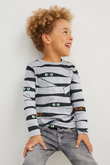 Kinder Jungen - Multipack 2er - Halloween-Langarmshirt - hellgrau-melange