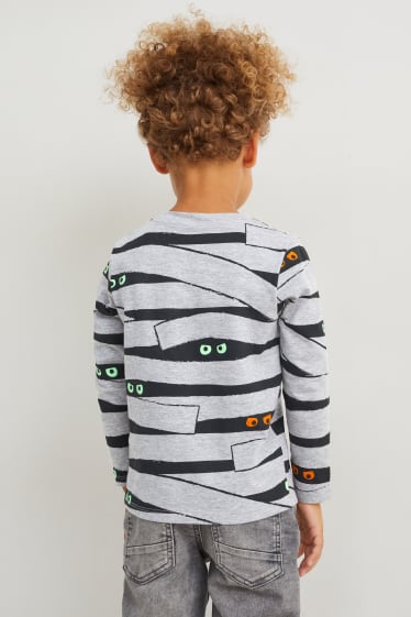 Kinder Jungen - Multipack 2er - Halloween-Langarmshirt - hellgrau-melange