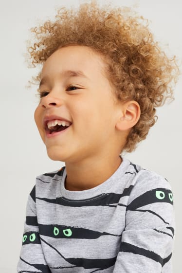 Kinder Jungen - Multipack 2er - Halloween-Langarmshirt - hellgrau-melange