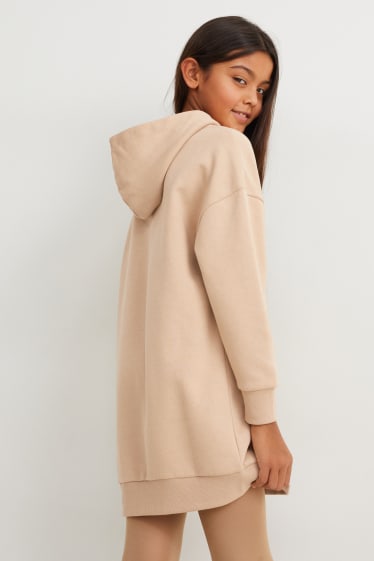 Kinder Mädchen - Sweatkleid mit Kapuze - taupe