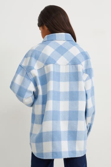Kinderen: meisjes - Flanellen blouse - geruit - wit / lichtblauw