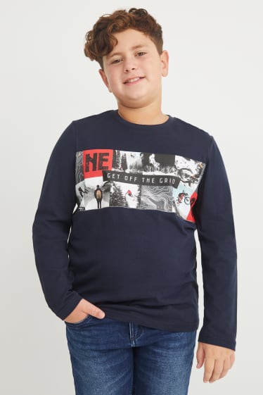 Kinderen: jongens - Uitgebreide maten - set van 2 - longsleeves - donkerblauw