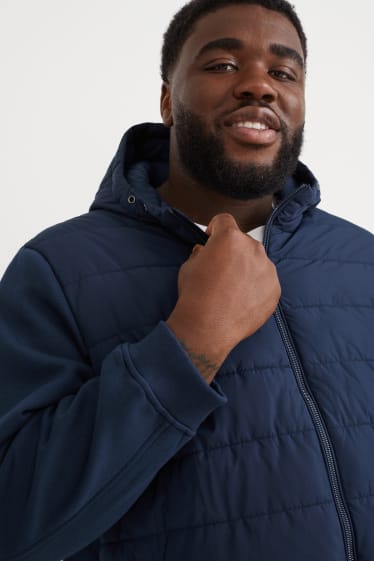 Men - Quilted jacket with hood - dark blue