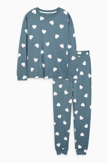 Damen - Pyjama - gemustert - blau
