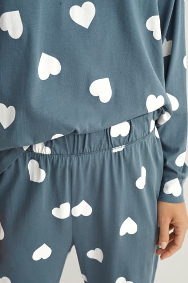 Damen - Pyjama - gemustert - blau