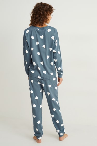 Damen - Pyjama - gemustert - blau