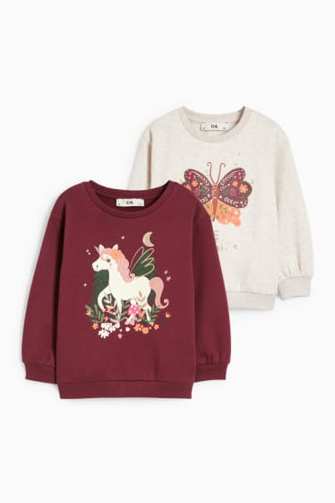 Bambine - Confezione da 2 - unicorno - felpa - rosso / beige