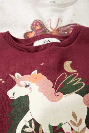 Bambine - Confezione da 2 - unicorno - felpa - rosso / beige