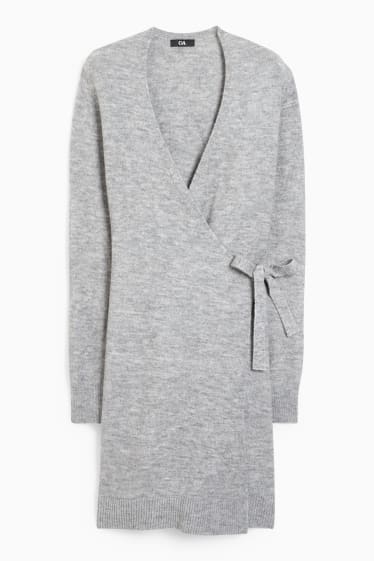 Women - Knitted wrap dress - gray-melange