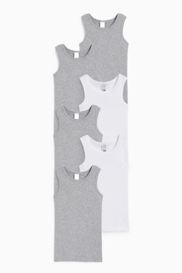 Kinder - Multipack 6er - Singlet - weiß / grau