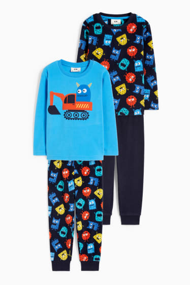 Enfants - Lot de 2 - pelleteuse - pyjama en polaire - 4 pièces - bleu clair