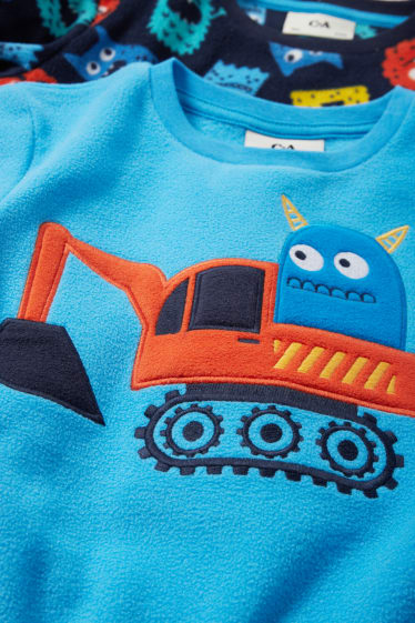 Kinderen: jongens - Set van 2 - graafmachine - pyjama van fleece - 4-delig - lichtblauw