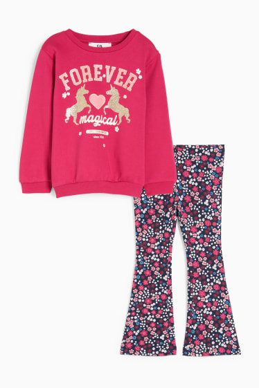 Enfants filles - Ensemble - sweat et legging chaud aux jambes évasées - 2 pièces - rose