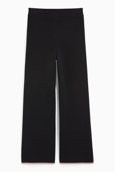 Women - Knitted trousers - mid-rise waist - wide leg - wool blend - black