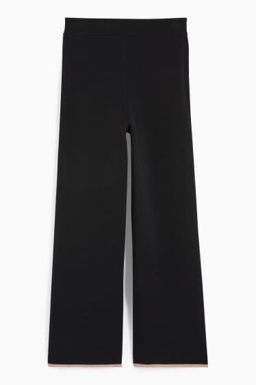 Women - Knitted trousers - mid-rise waist - wide leg - wool blend - black