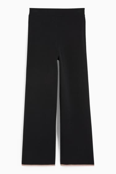 Dames - Gebreide broek - mid waist - wide leg - wolmix - zwart