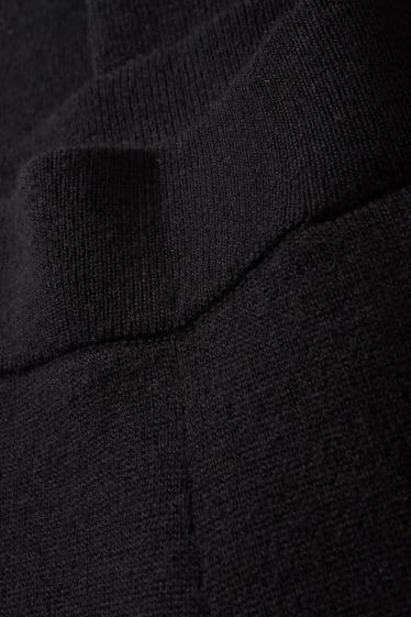 Femei - Pantaloni tricotați - talie medie - wide leg - amestec de lână - negru