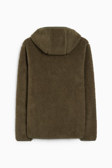 Pánské - Teddy bunda s kapucí - tmavozelená