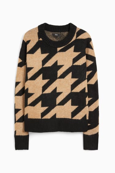 Dames - Trui - met patroon - zwart / beige