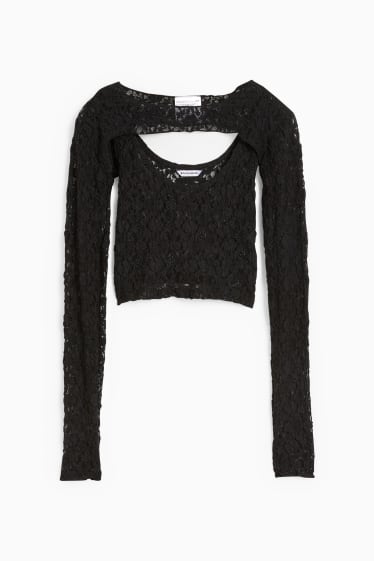 Damen - Crop Langarmshirt - schwarz