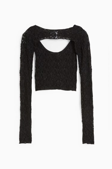 Damen - Crop Langarmshirt - schwarz