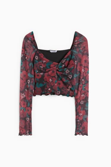 Teens & young adults - CLOCKHOUSE - cropped long sleeve top - floral - black