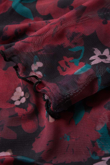 Damen - Crop Langarmshirt - geblümt - schwarz