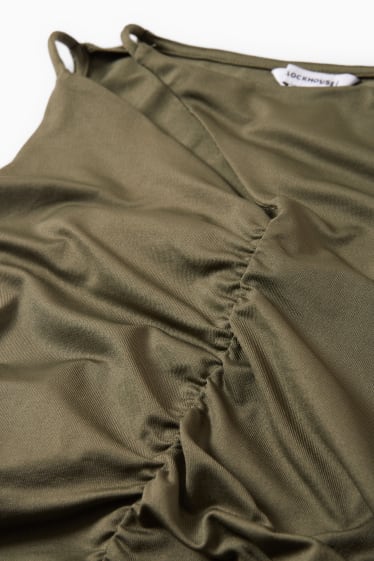 Kobiety - CLOCKHOUSE - krótka bluzka z długim rękawem - ciemnozielony