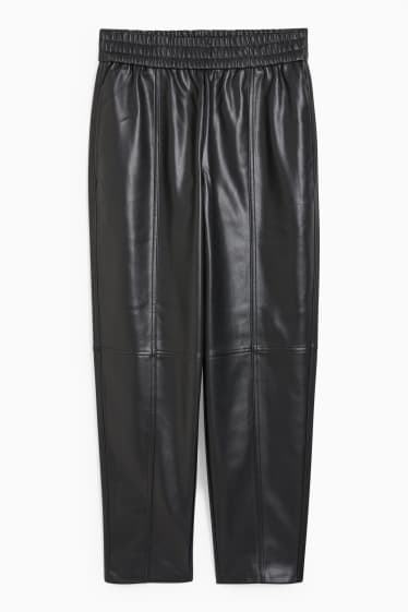 Women - Trousers - high-rise waist - tapered fit - faux leather - black