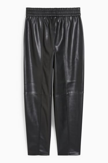 Mujer - Pantalón - high waist - tapered fit - polipiel - negro