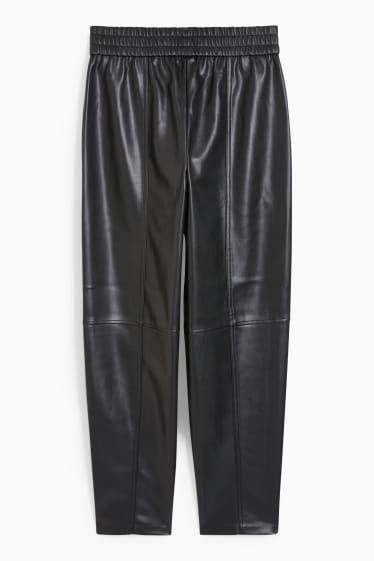 Women - Trousers - high-rise waist - tapered fit - faux leather - black