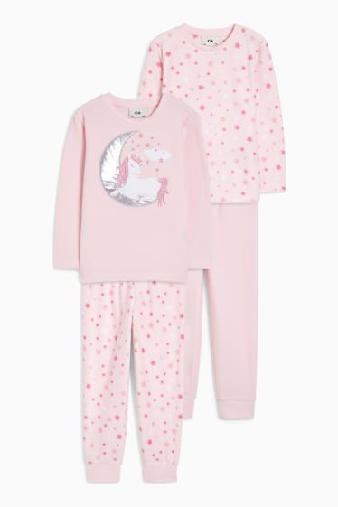 Copii - Fete - Multipack 2 buc. - unicorn - pijama de fleece - 4 piese - roz