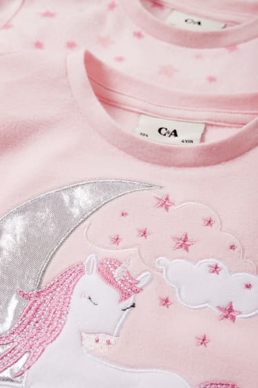 Bambini - Confezione da 2 - unicorno - pigiama di pile - 4 pezzi - rosa