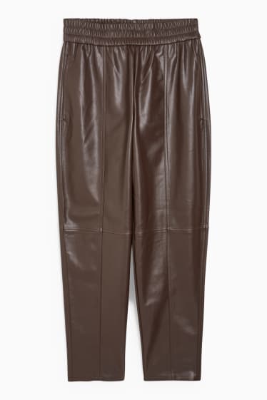 Femmes - Pantalon - high waist - tapered fit - synthétique - marron foncé