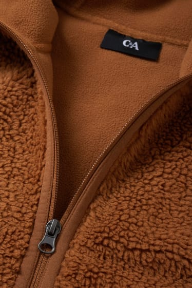 Hommes - Veste en peluche à capuche - havane