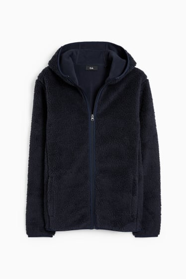 Men - Faux fur jacket with hood - dark blue