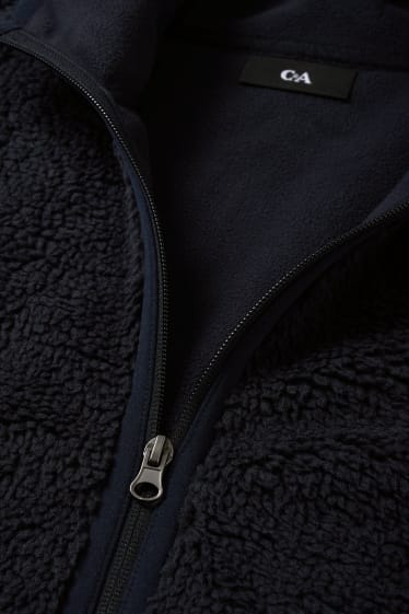 Men - Faux fur jacket with hood - dark blue