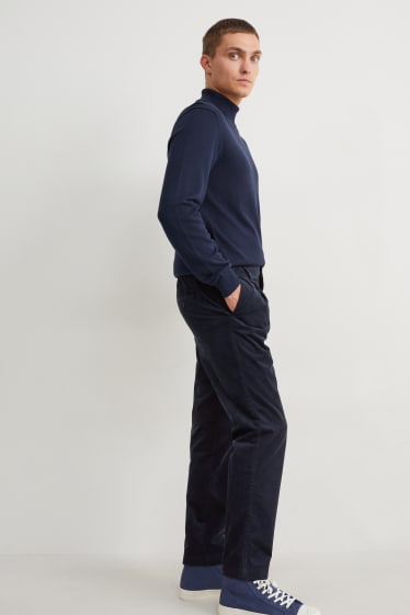 Hommes - Chino en velours côtelé - tapered fit - bleu foncé