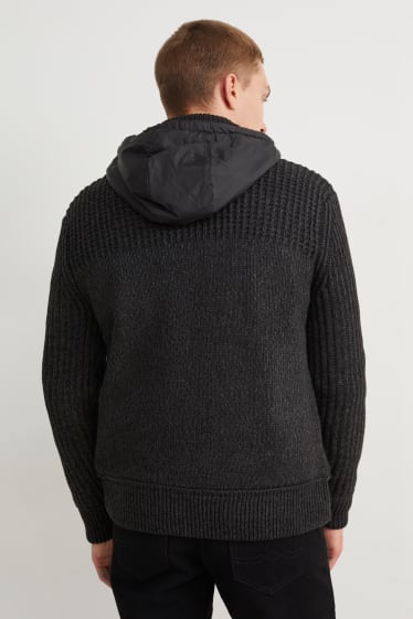 Uomo - Cardigan con cappuccio - nero