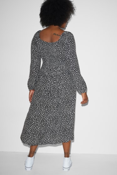 Damen - Viskose-Kleid - geblümt - schwarz / weiß