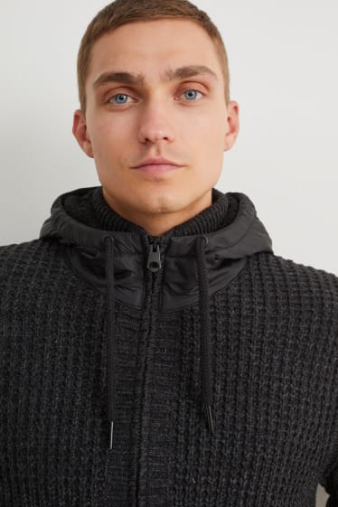 Herren - Strickjacke mit Kapuze - schwarz