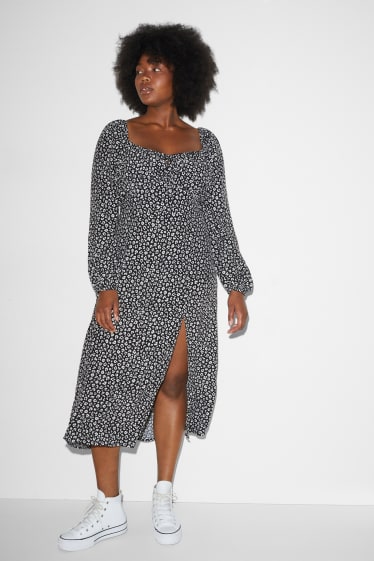Damen - Viskose-Kleid - geblümt - schwarz / weiß