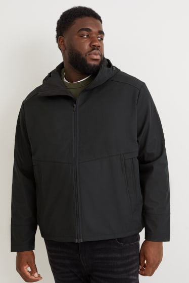 Hommes - Veste softshell à capuche - déperlante - 4 Way Stretch - noir