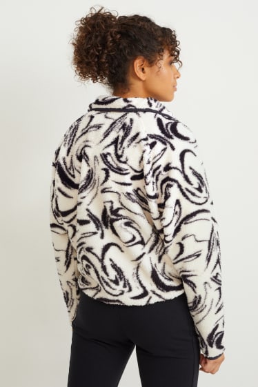 Damen - Sport-Fleecejacke - gemustert - weiss / schwarz