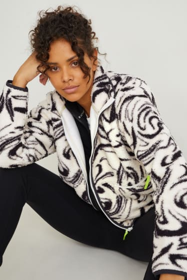 Damen - Sport-Fleecejacke - gemustert - weiss / schwarz