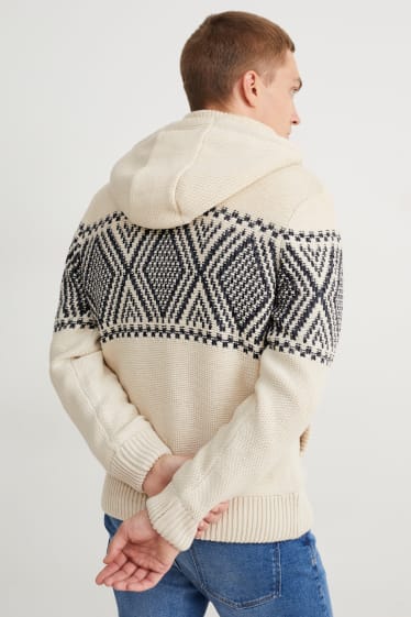Hommes - Gilet en maille à capuche - beige clair